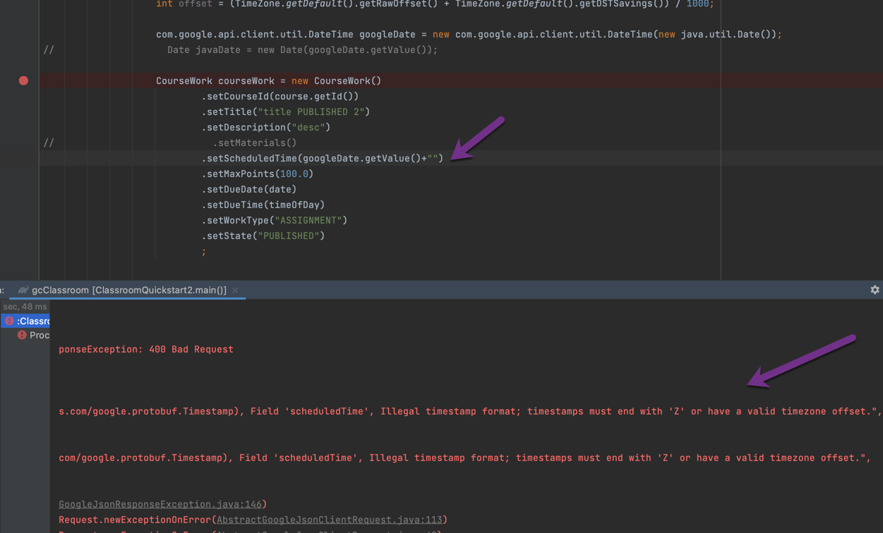 Google Classroom API ScheduledTime 的日期格式