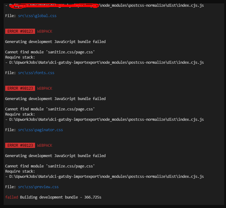 找不到模塊“sanitize.css/page.css”