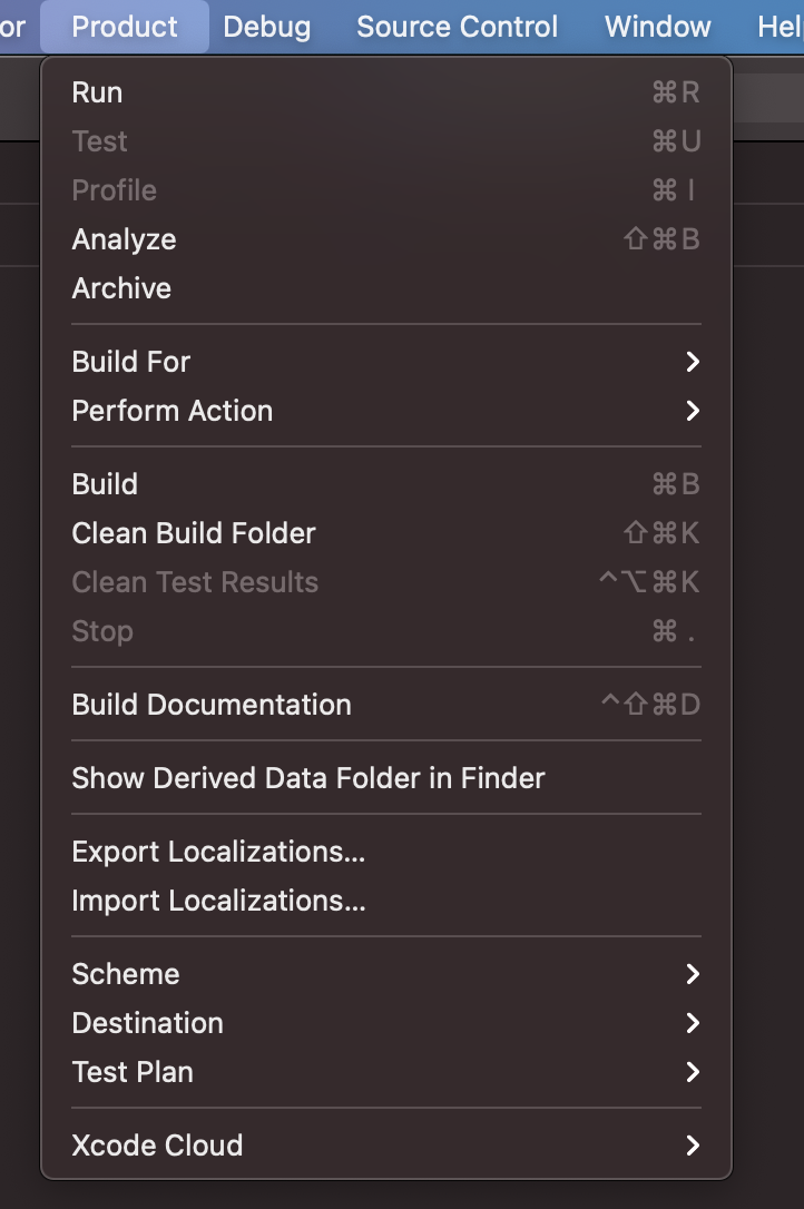 Xcode 13 缺少產品檔案夾,Finder 選單中的“顯示構建檔案夾”在哪里