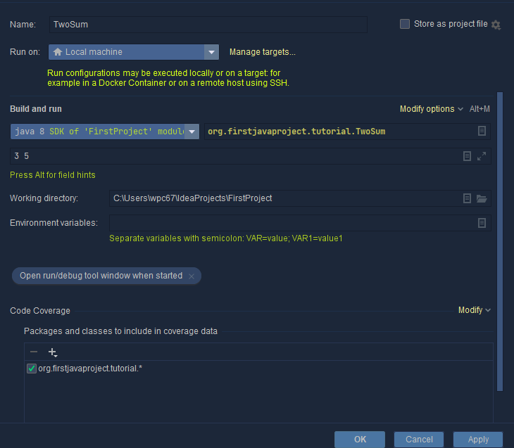 TwoSum的IntelliJ配置螢屏