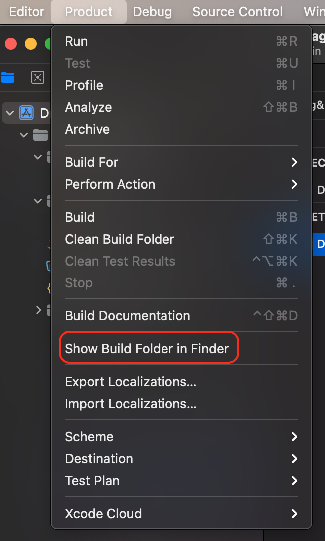 Xcode 13 缺少產品檔案夾,Finder 選單中的“顯示構建檔案夾”在哪里