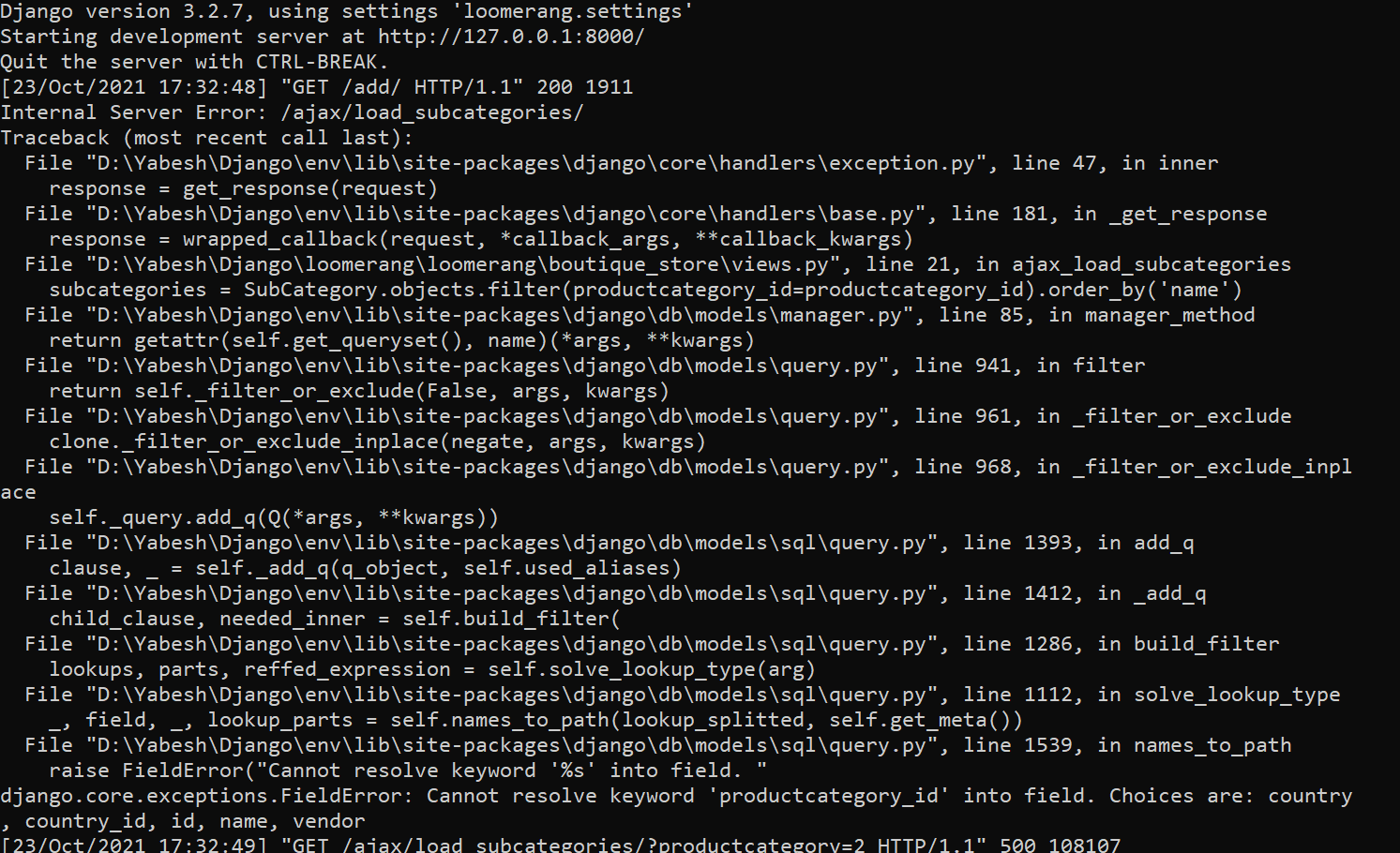 django.core.exceptions.FieldError：無法將關鍵字“productcategory_id”決議為欄位。選項有：國家/地區、country_id、id、名稱、供應商？