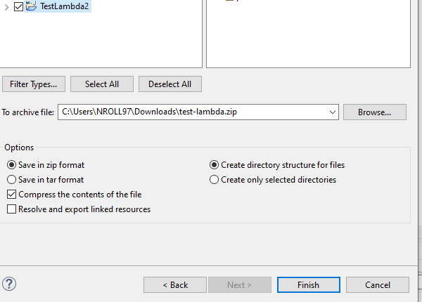 如何使用 Eclipse 正確創建可以上傳到 AWS lambda 的 zip 檔案？