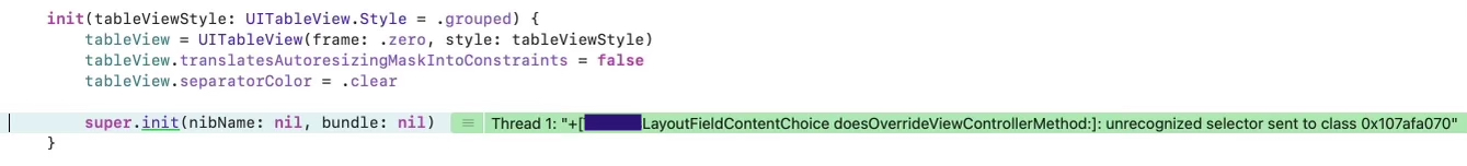 Swift/Objective-C 崩潰:除錯時交換了類初始值設定項