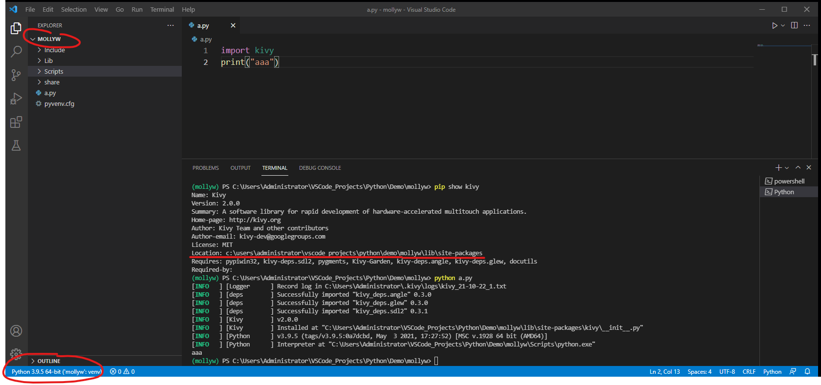 如何在 VS Code 中匯入 kivy？