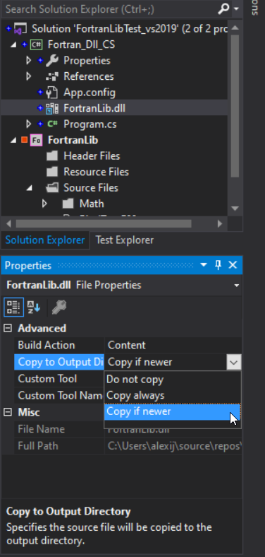 在 VS2019 中使用 iFort 從 C# 呼叫 Fortran