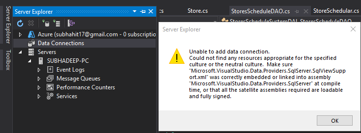 無法使用服務器資源管理器在 SQL Server 2019 和 Visual Studio 2019 之間添加資料連接