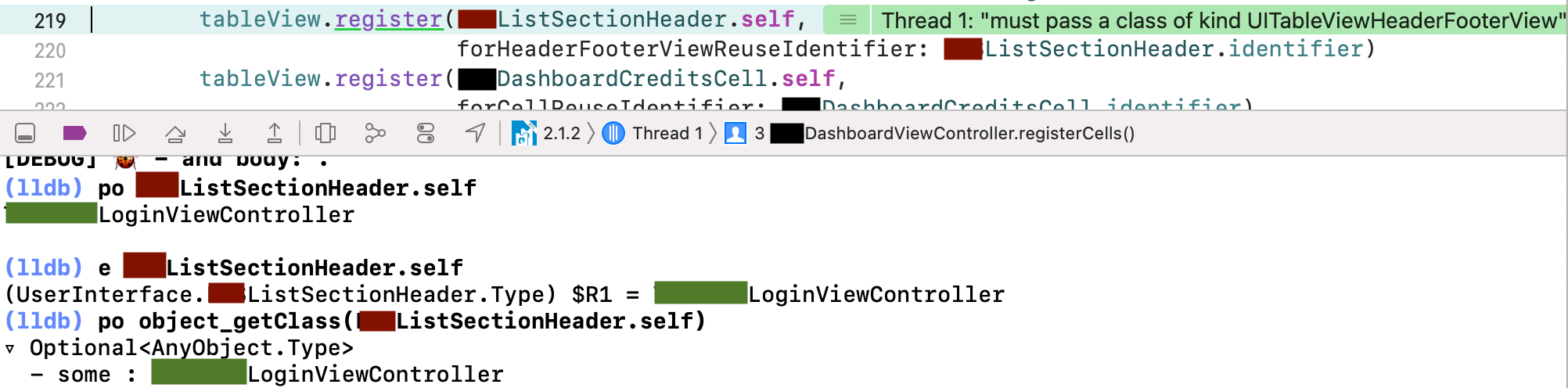 Swift/Objective-C 崩潰:除錯時交換了類初始值設定項