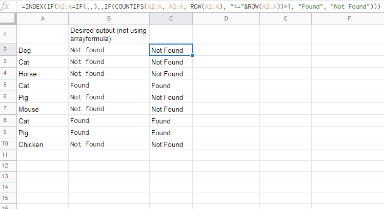 Google Sheets - ARRAYFORMULA 結合 MATCH 反向搜索