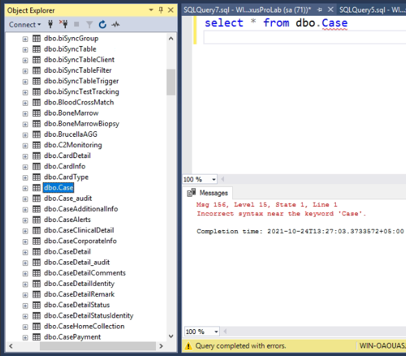 'Case' 附近的語法不正確。需要 ID、QUOTED_ID 或“.” SQL Server 中的錯誤