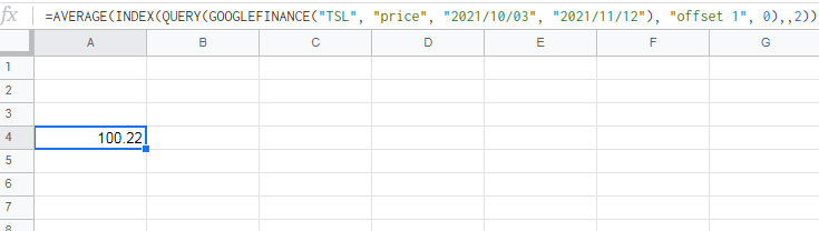 如何在 Google Sheets Finance 中找到過去兩個特定日期之間的平均價格