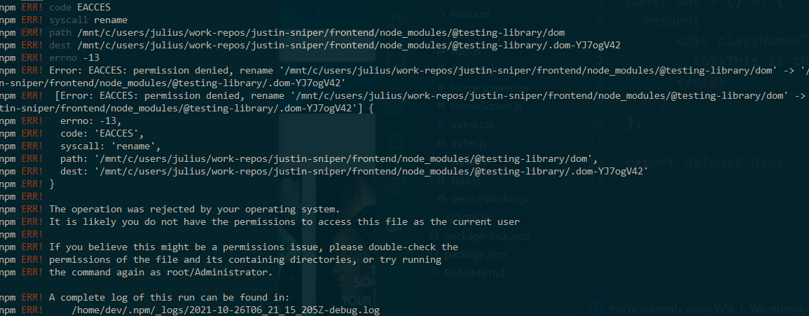 npm install: Ecacess: 權限被拒絕
