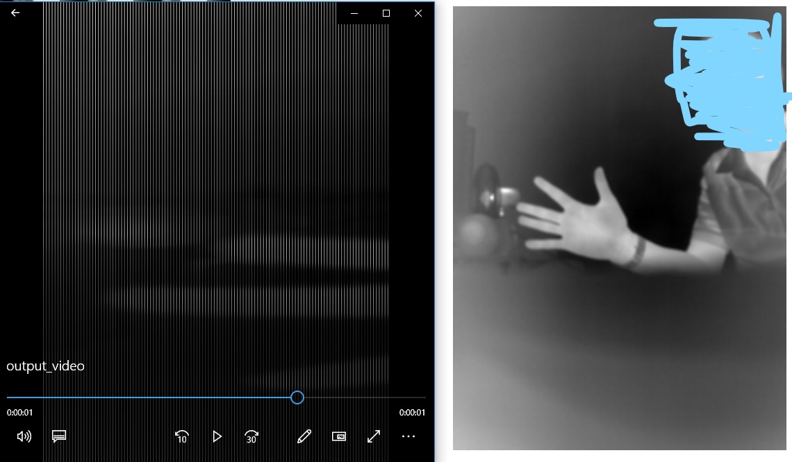 使用 opencv 由灰度影像組成的視頻,顯示了一小部分幀和線