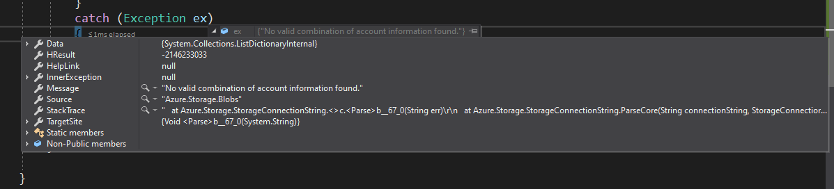 Azure.Storage.Blobs：找不到有效的帳戶資訊組合