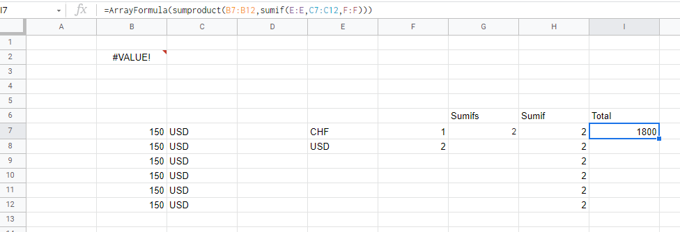 sumproduct sumifs - 公式適用于 excel 而不是谷歌表