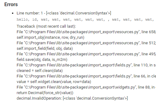 捕獲decimal.ConversionSyntax django 匯入匯出