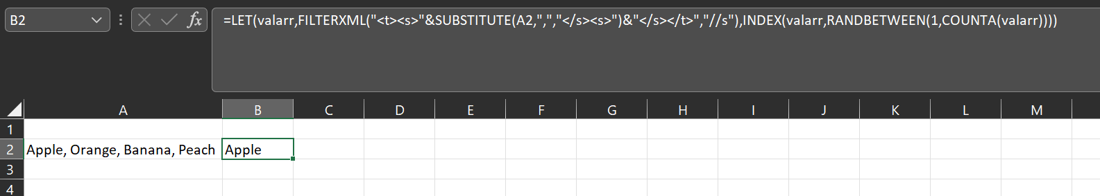 來自包含子字串的字串的 Excel 隨機值