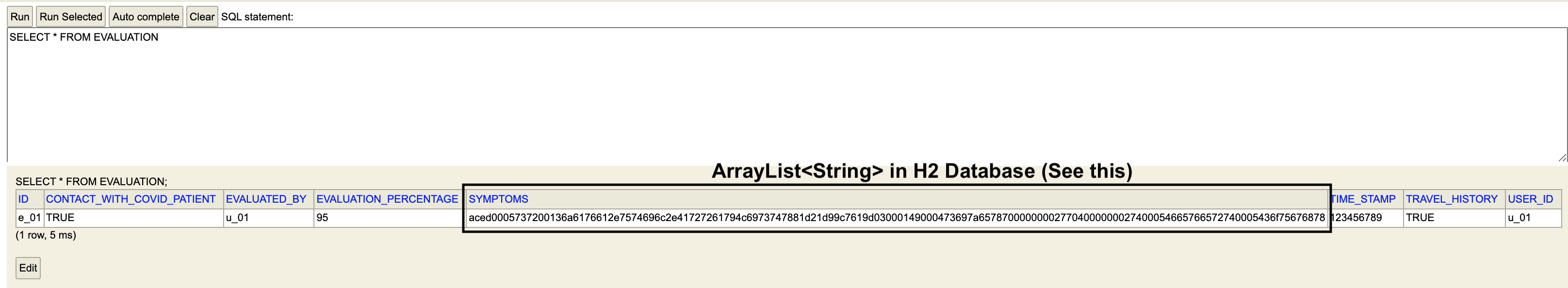 為什么 Arraylist<String> 作為長且隨機的字串存盤在 H2 資料庫中？
