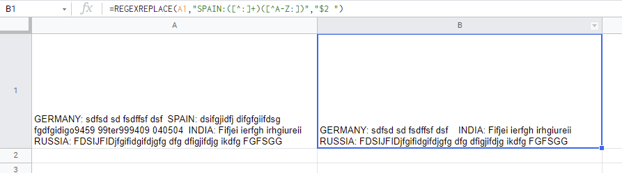 REGEXREPLACE 所有字符直到至少 4 個連續的大寫字母