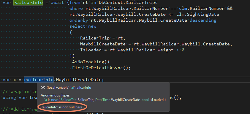 Visual Studio 假定 FirstOrDefaultAsync() 的回傳值不能為 null