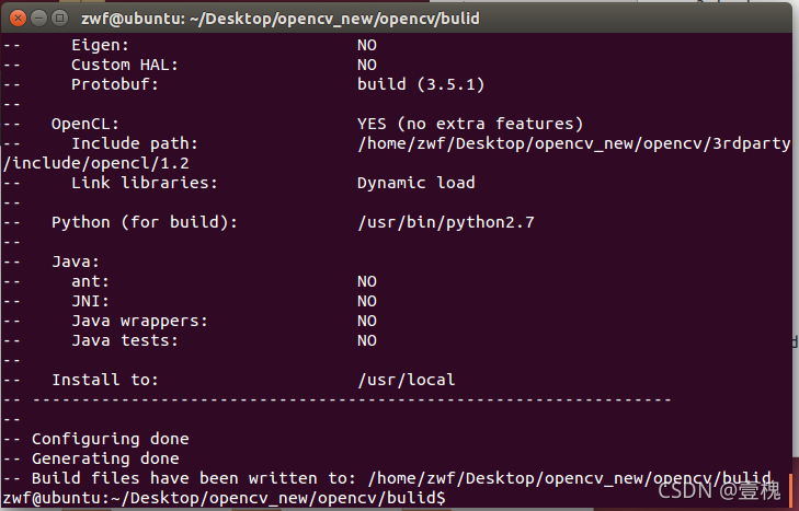 cmake ..完成后