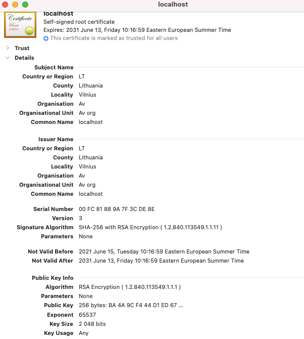 自簽名 IdentityServer 證書不適用于 macos Monterey