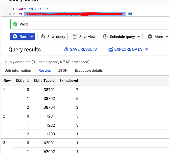 Bigquery - 回傳具有結構特定欄位的結構陣列