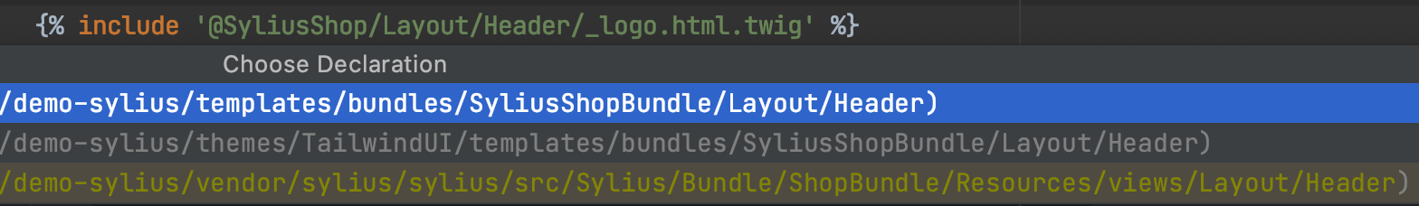 在 PhpStorm 中導航 Sylius 主題模板