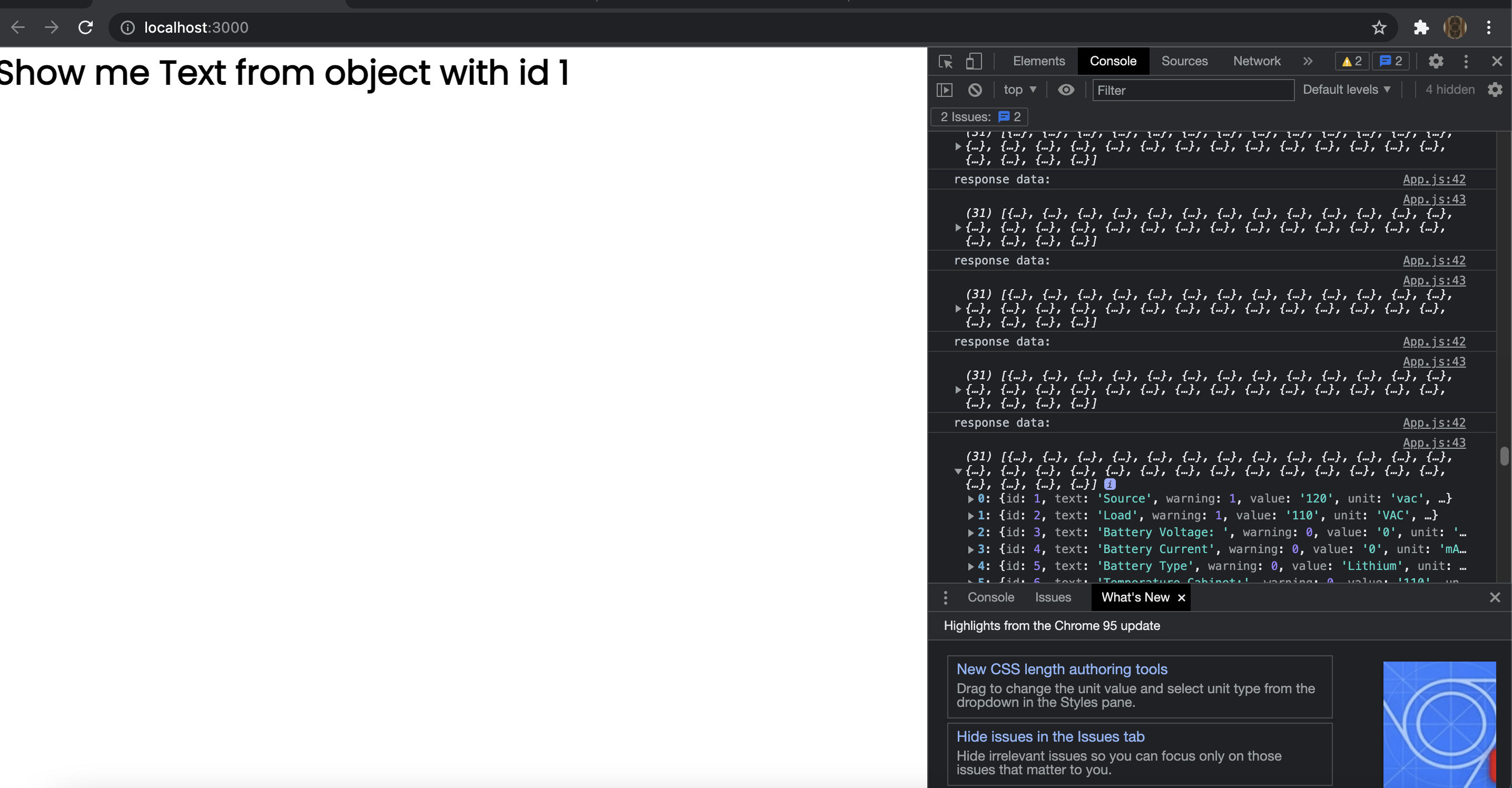 React js：在前端顯示來自物件的某些元素