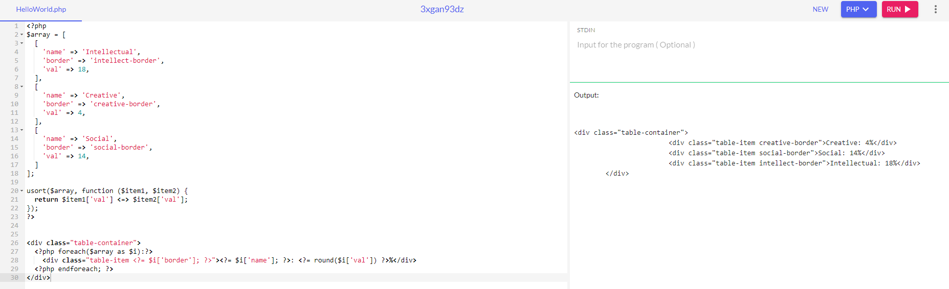 Php 需要根據獲得的百分比來訂購 div