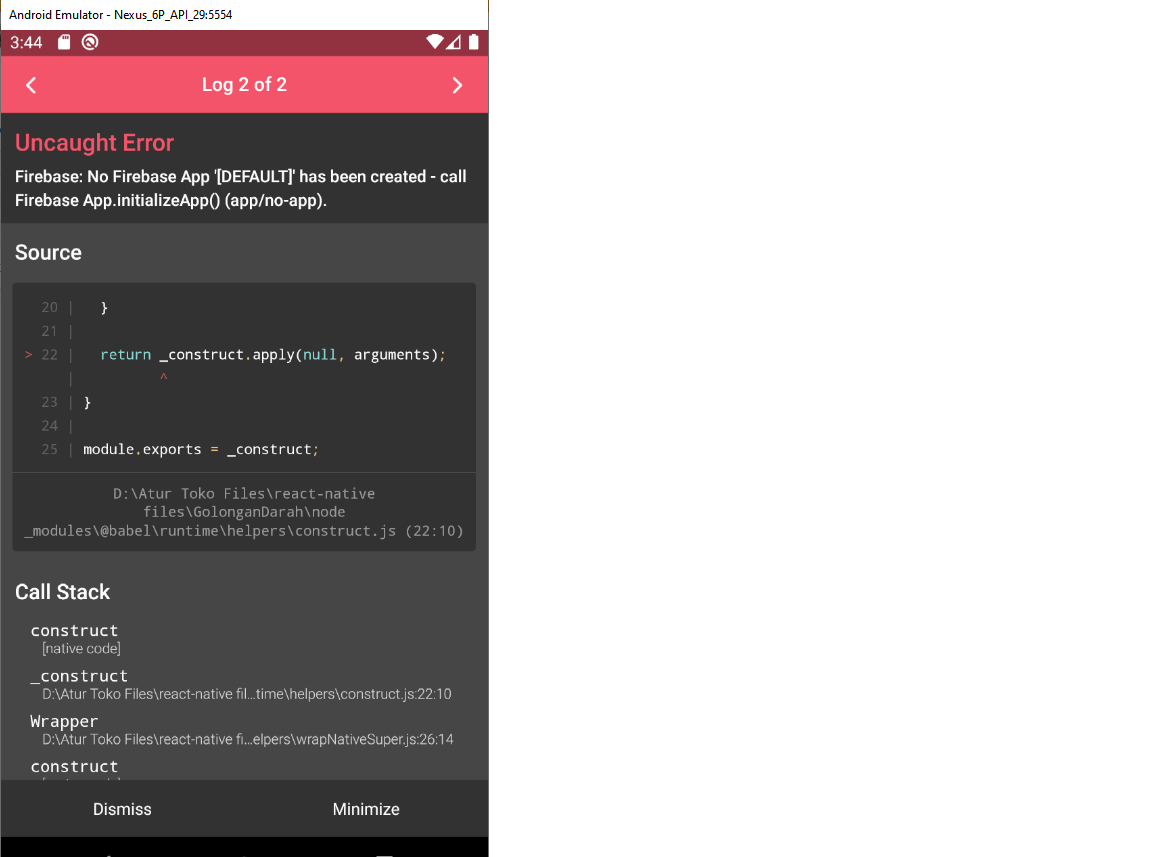 React Native - FirebaseError: Firebase: No Firebase App '[DEFAULT]' has been created