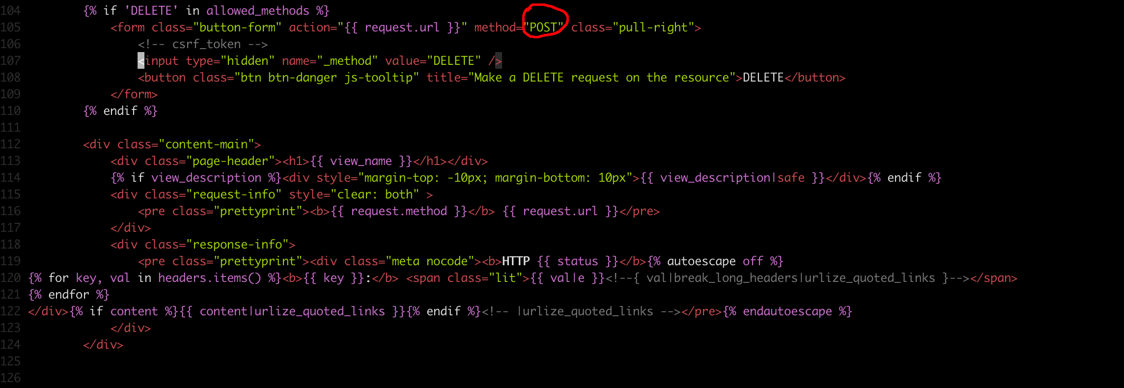盡管按鈕配置為發送和顯示 DELETE 請求，但可瀏覽的 API HTML 渲染器仍會執行 POST