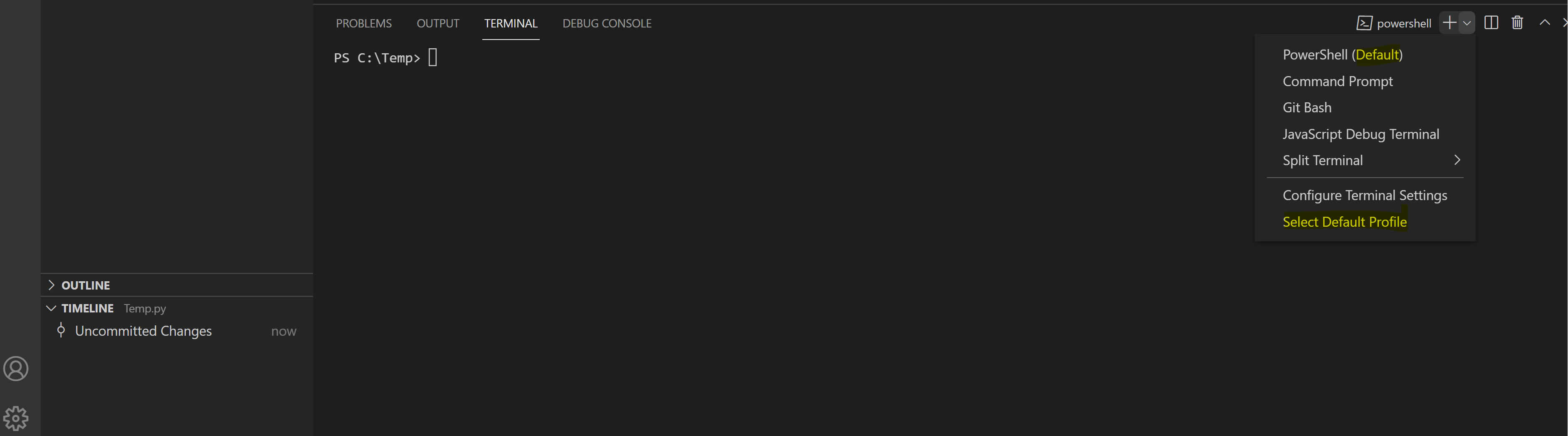 如何在 VScode for Python 中將 PowerShell 終端更改為簡單的終端？