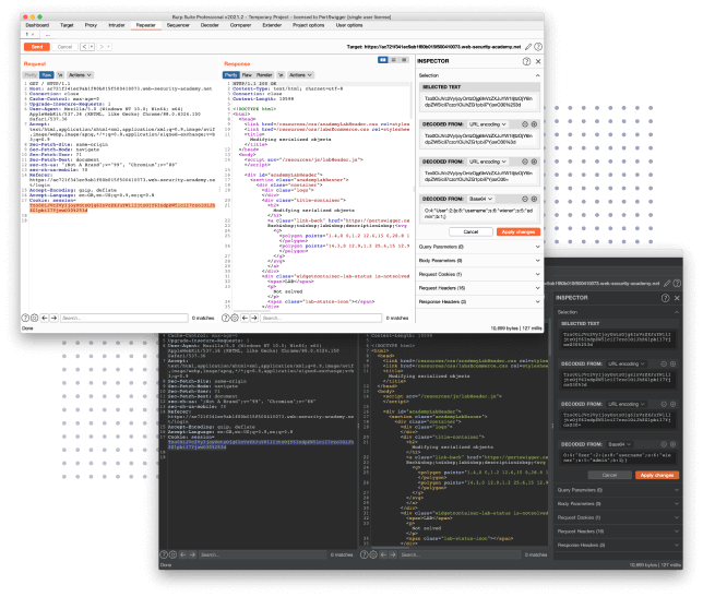 Burp Suite Professional 的中繼器工具的螢屏截圖