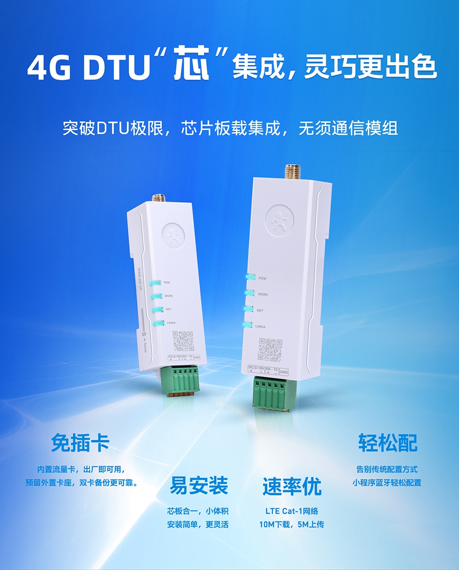 超小體積導軌式Cat-1 DTU_RS232/485/TTL通信方式自選cat1 modem終端聯網設備