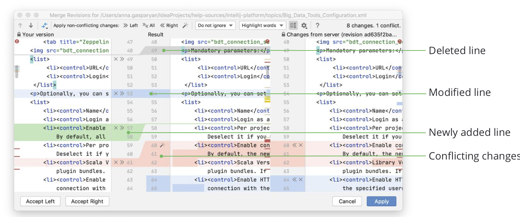 在 IntelliJ 中顯示 Git 沖突