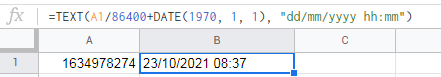 谷歌表格中的 Unix 時間戳到日期和小時