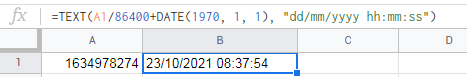 谷歌表格中的 Unix 時間戳到日期和小時