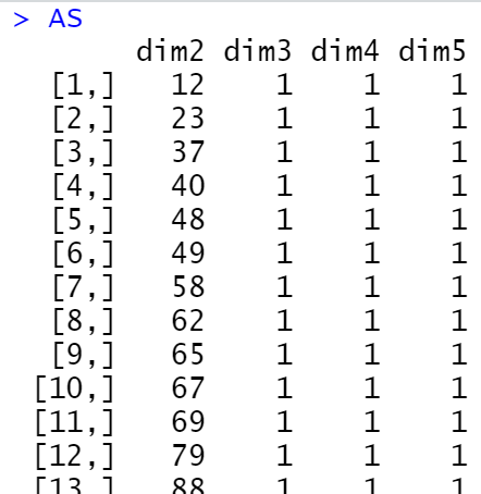 如何擺脫我的矩陣頂部的 dim1、dim2、...？