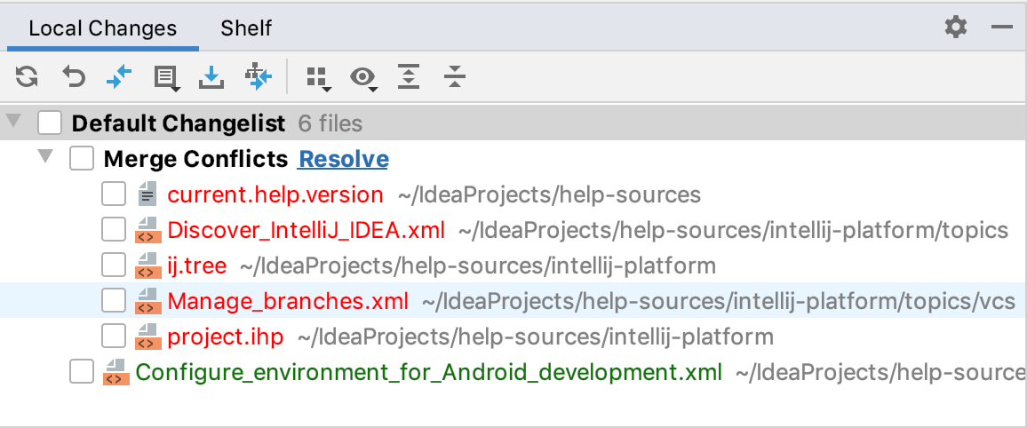 在 IntelliJ 中顯示 Git 沖突