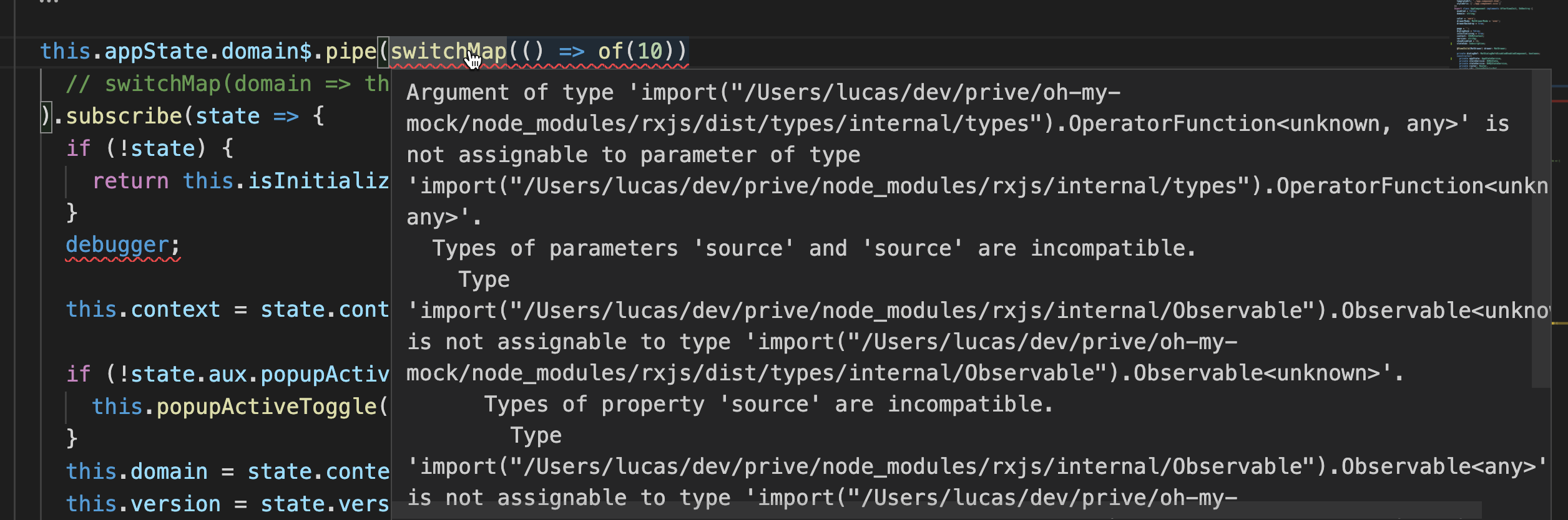 switchMap 給出 OperatorFunction<unknown, any>' 不可分配