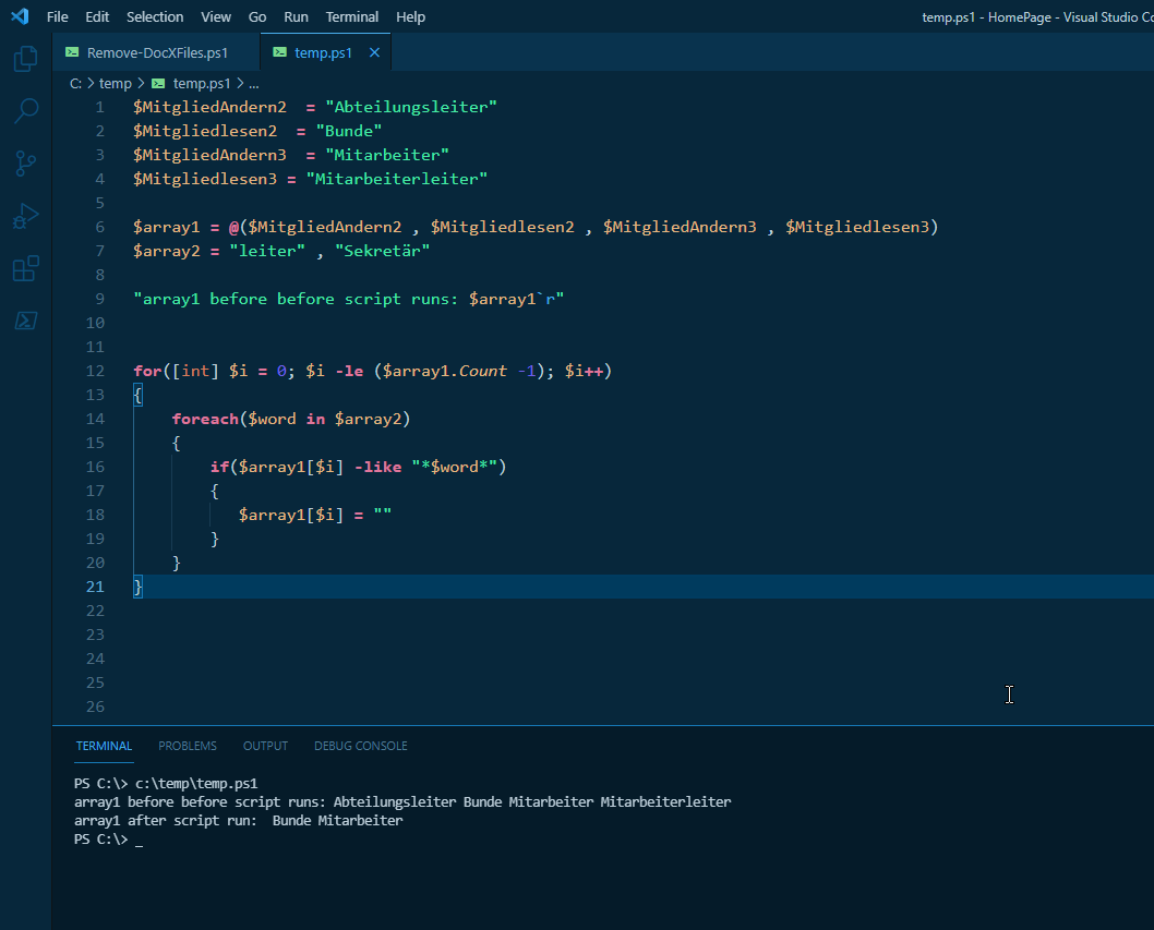 Powershell ， array1 ， Array2 ，查找字串，替換字串