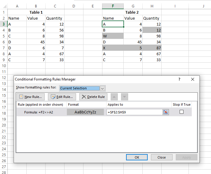 Excel 中的單元格條件格式