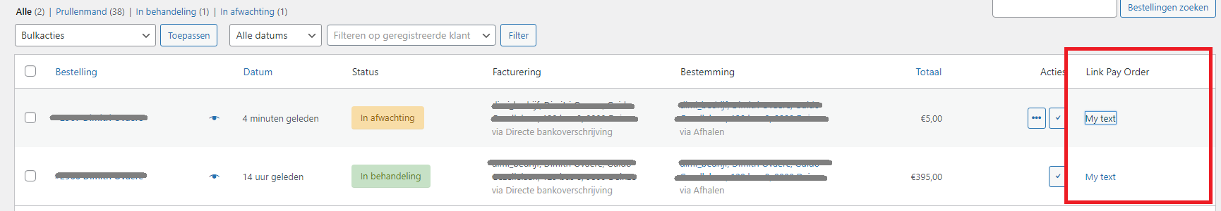 在 WooCommerce 管理訂單串列中添加帶有付款 url 的自定義列