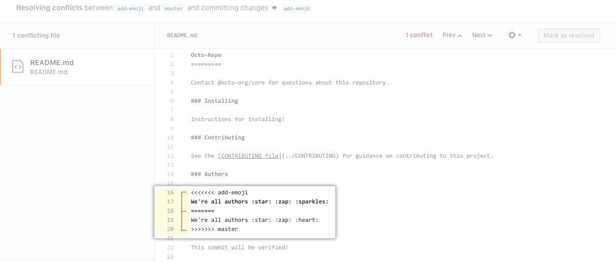 GitHub 合并拉取請求沖突