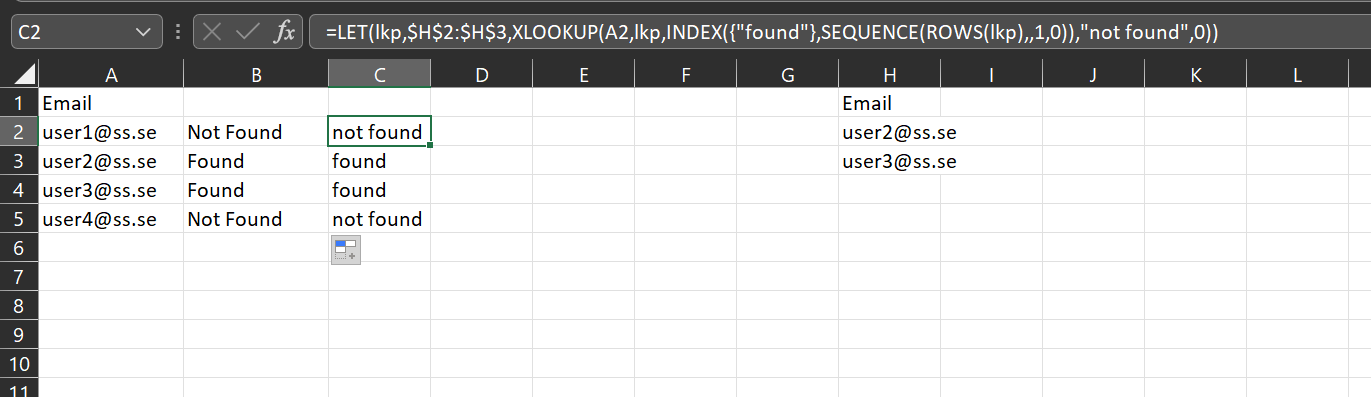 XLOOKUP 匹配電子郵件
