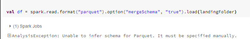讀取包含鑲木地板檔案的子檔案夾的 azure databricks 中的檔案夾時出錯