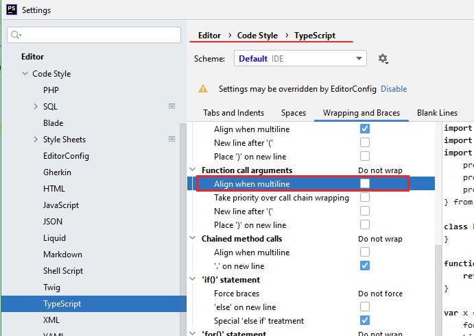 如何在 PhpStorm 的 .tsx 檔案中找到物件屬性縮進的名稱