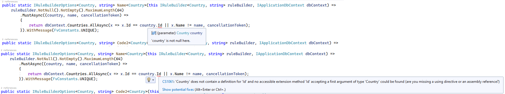 為什么我在 FluentValidation MustAsync 中收到 CS1061 錯誤