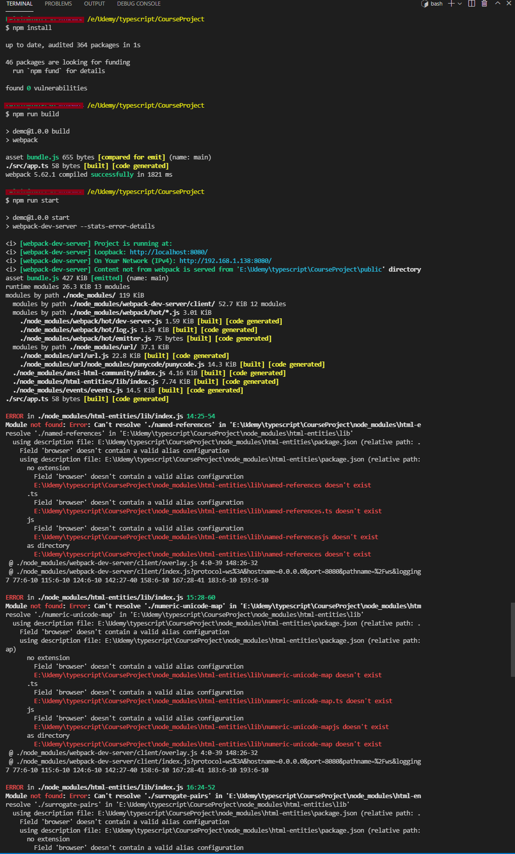 嘗試使用空的 ts 專案初始化 webpack 時出錯